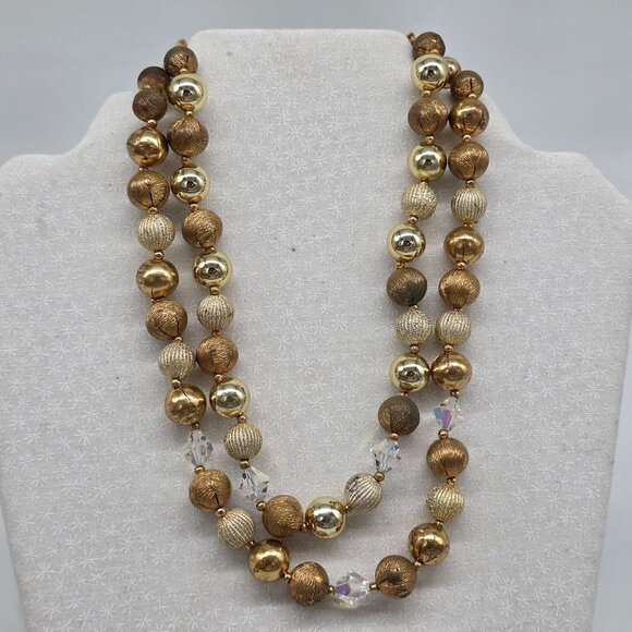 LISNER Jewelry - LISNER Statement Vintage Double Strand Gold Tone & Crystal Bead Necklace